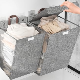 Custom New Foldable Storage Basket With Lid Laundry Hamper Dirty Clothes Organizer Hamper Hanging Storage Laundry Basket