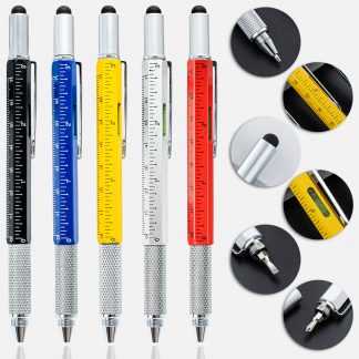 Promotional Advertisement Gift Metal Ball Point Pen 6 in 1 Multifunction Tool Pens with Screwdriver Ruler Level Touch Stylus