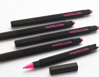 Promotional w Hotel logo Rubber coated square shape plastic stylus touch ball Pen