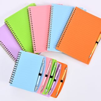 Personalized Plastic PP hard Cover Spiral Notebook Colorful A5 Size PP Notebook with Pen set with Custom Logo