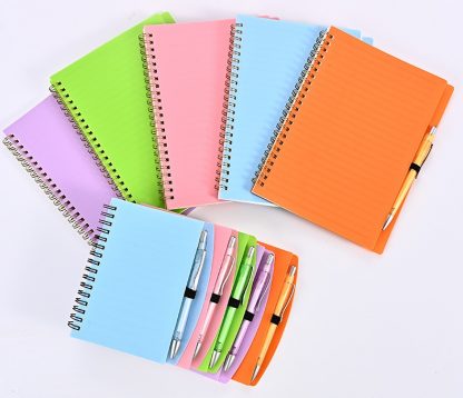 Personalized Plastic PP hard Cover Spiral Notebook Colorful A5 Size PP Notebook with Pen set with Custom Logo