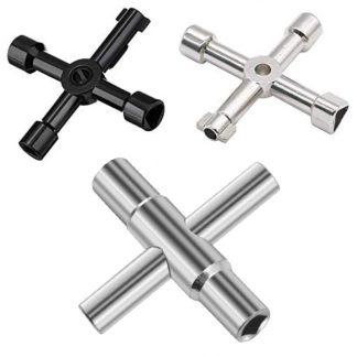 4 Way Sillcock Key Wrench Set 1/4 9/32" 5/16" 11/32" Steel Multi-Function Utility Water Key